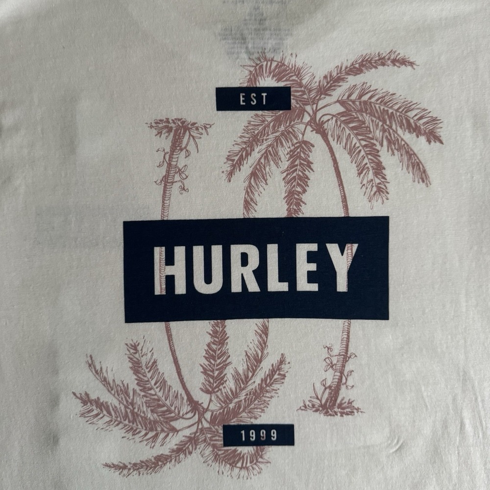NWT Men's White Hurley Size Medium Palm Tree T-Shirt Graphics On Front & Back - Picture 6 of 9